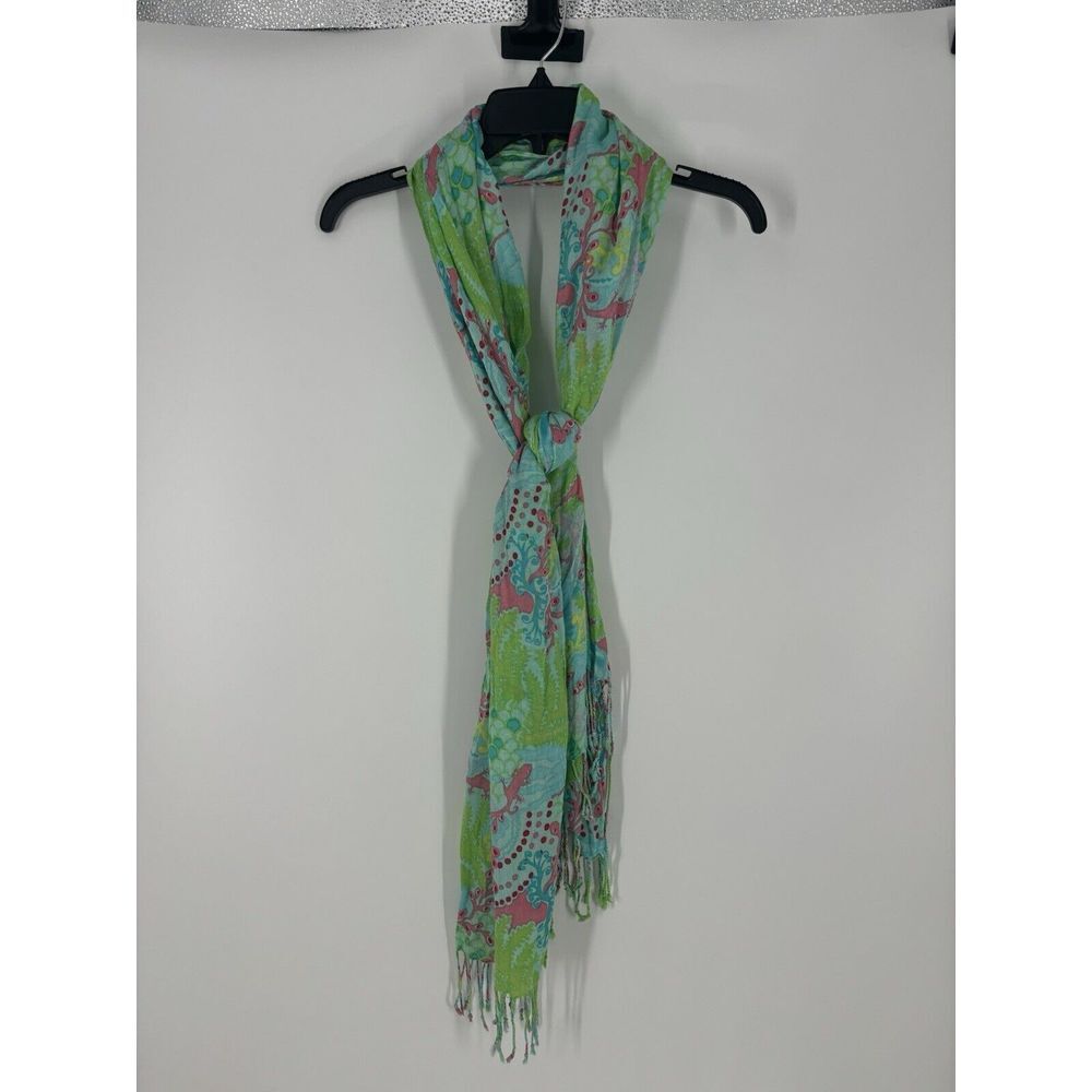 Lilly Pulitzer Murfee Scarf Wrap Fringe Floral Printed Rayon Colorful Pink Green